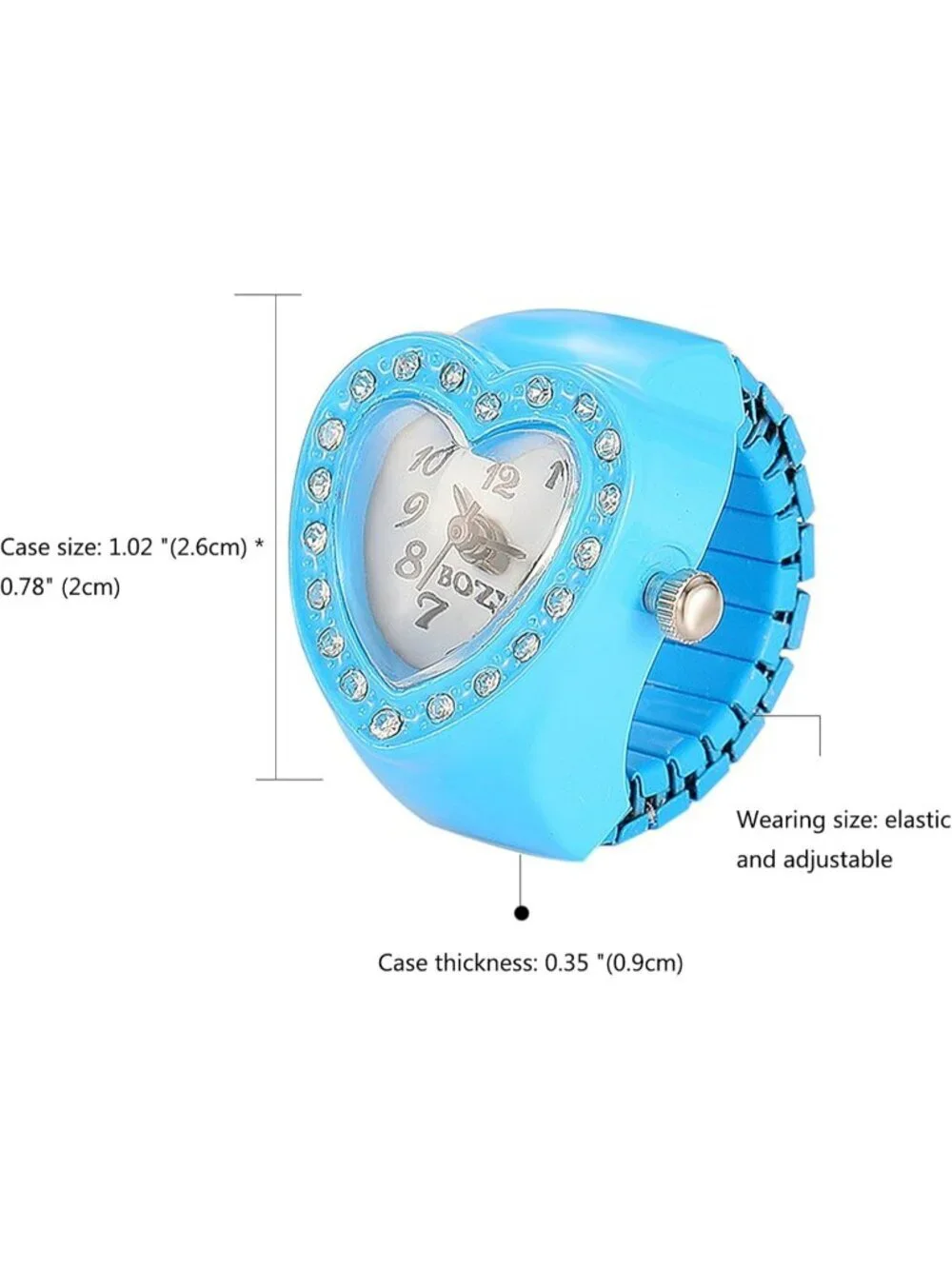Unisex Blue Analog Quartz Easy Read Adjustable Modern Heart Finger Ring Watch